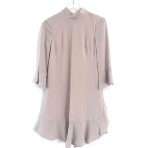 Karen Millen | Mock-Neck Long Sleeve‎ Ruffled Flounce Cream Shift Dress